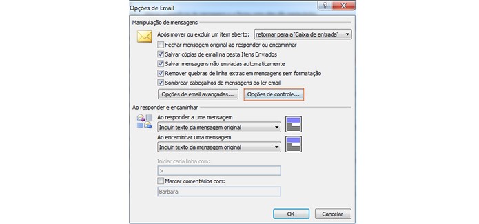 Na pr?xima etapa, selecione as Op??es de Controle do Outlook (Foto: Reprodu??o/Barbara Mannara)