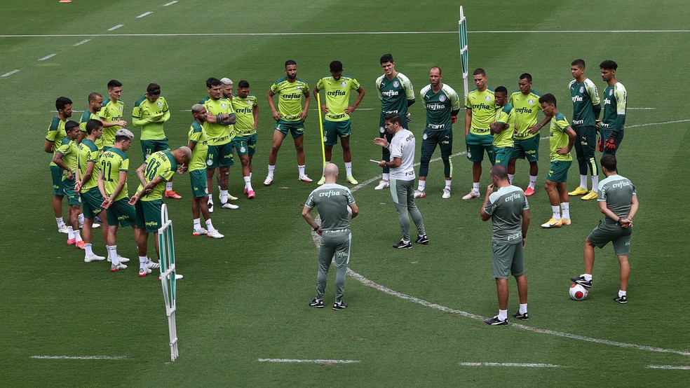 Elenco do Palmeiras antes do treino na Academia — Foto: Cesar Greco\Palmeiras