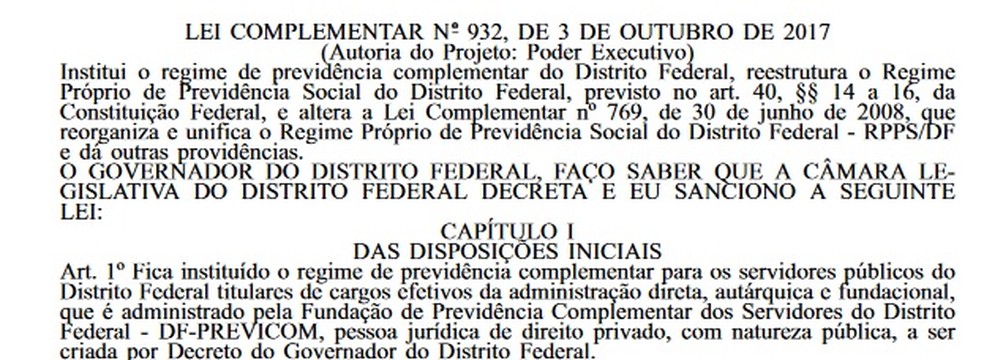 Governador Rodrigo Rollemberg sanciona projeto de lei que altera a previdência dos servidores públicos do Distrito Federal (Foto: Reprodução/Diário Oficial do DF)