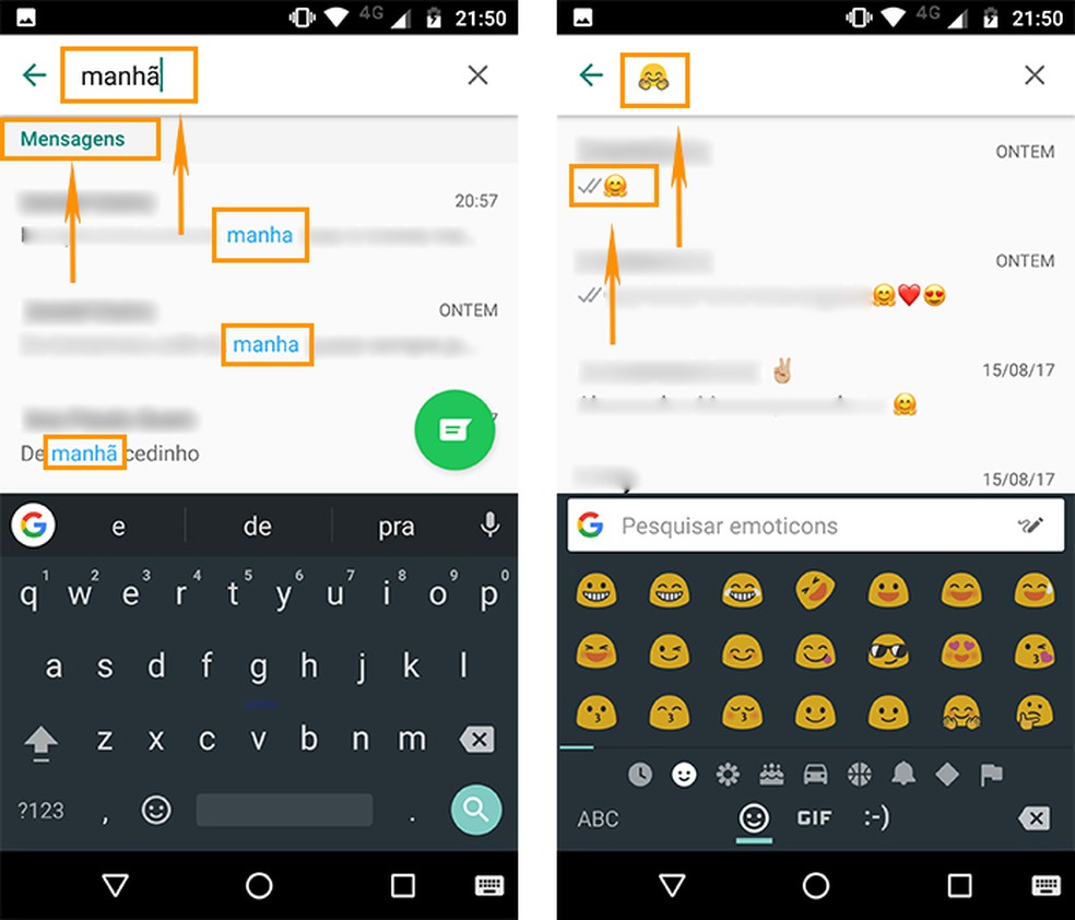 Aproveite para encontrar termos e emojis nas conversas do WhatsApp (Foto: Reprodução/Barbara Mannara)