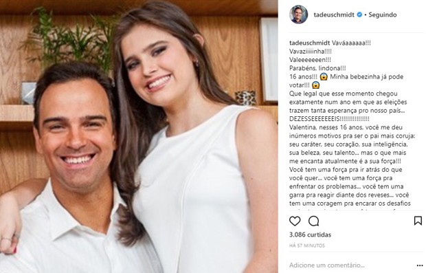 Tadeu Schmidt com a filha, Valentina (Foto: Reprodução/Instagram)