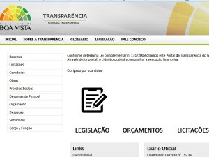 Portal da Transparência de Boa Vista, o único das 15 cidades do estado (Foto: Reprodução)