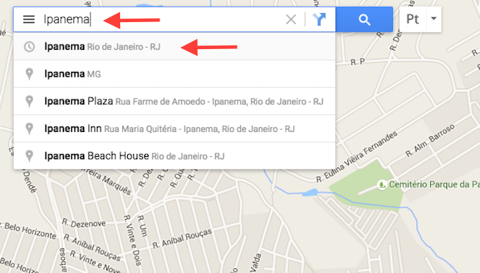 Pesquisando um local no Google Maps (Foto: Reprodução/Marvin Costa)