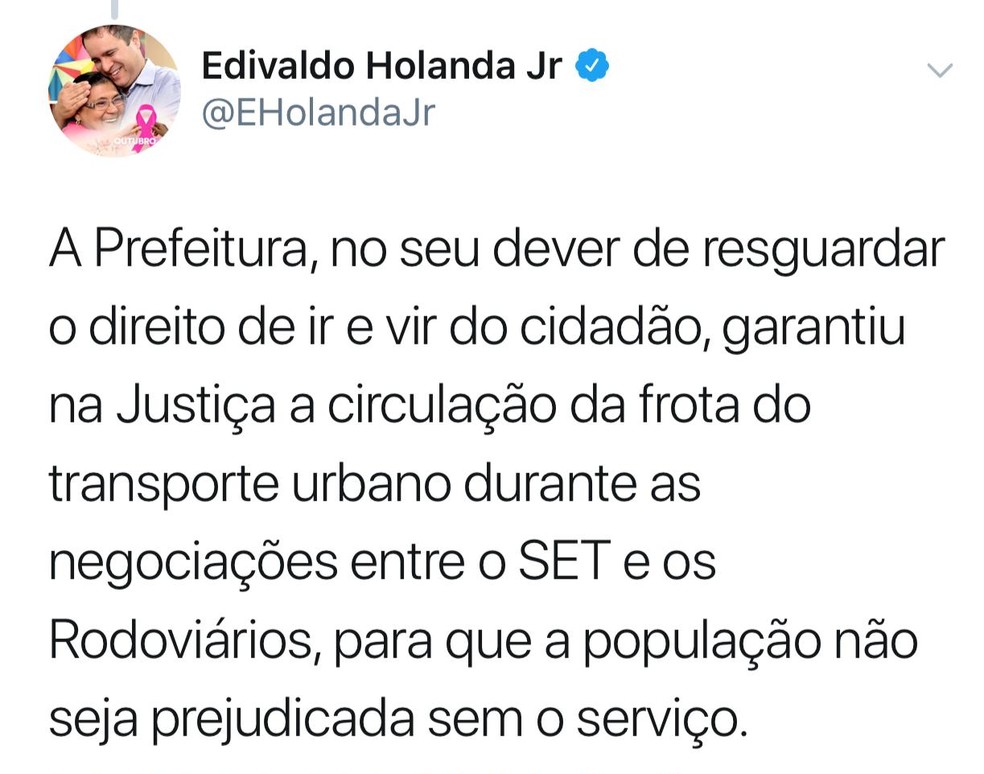 Prefeito de SÃ£o LuÃ­s informa por meio de rede social que garatiu na JustiÃ§a a circulaÃ§Ã£o da frota de Ã´nibus â€” Foto: DivulgaÃ§Ã£o/ReproduÃ§Ã£o Twitter