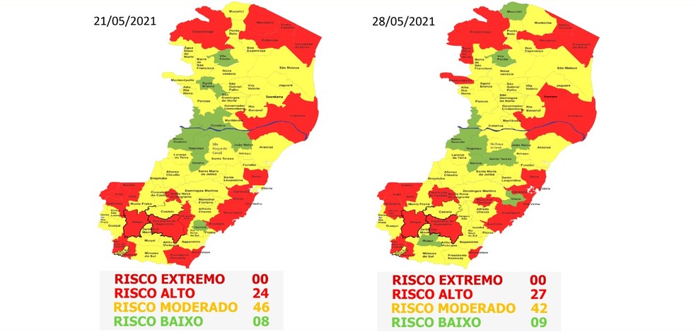 57º mapa de risco do Espírito Santo  — Foto: Divulgação/Governo do ES