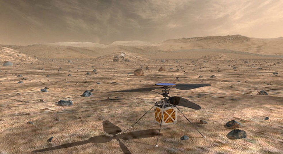 Nasa divulgou projeÃ§Ãµes de como serÃ¡ a atuaÃ§Ã£o do "helicÃ³ptero" na atmosfera de Marte. (Foto: NASA/JPL-Caltech)