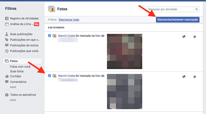 Acessando a opção para fotos marcadas em um perfil do Facebook (Foto: Reprodução/Marvin Costa)