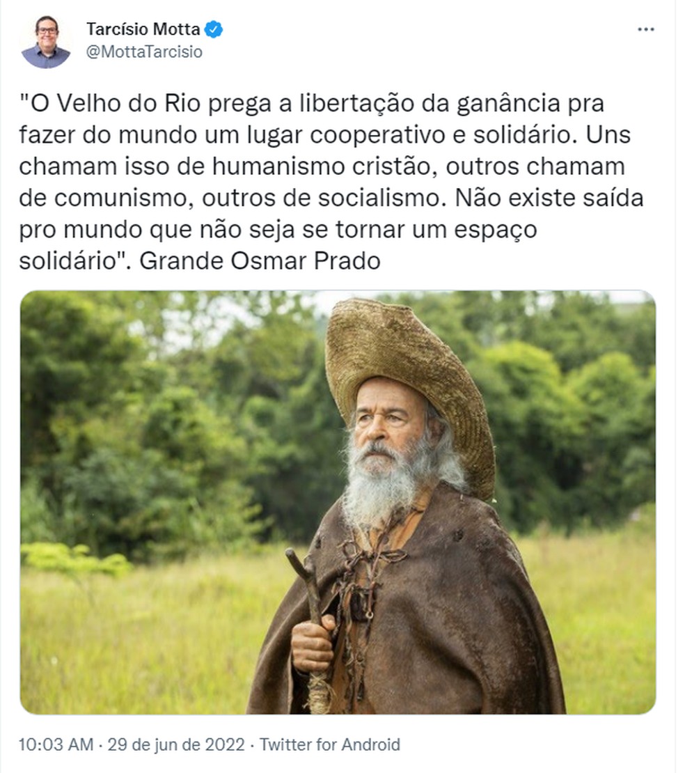 O vereador e pré-candidato a deputado federal correlacionou o Velho do Rio com o socialismo — Foto: Reprodução