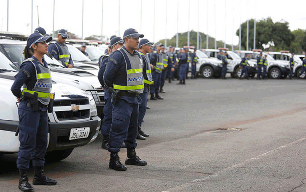 Policiais Militares do Distrito Federal em formação no Setor Policial Sul, em Brasília — Foto: Dênio Simões/Agência Brasília   