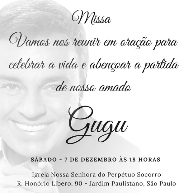 Convite da missa de sétimo dia de Gugu Liberato (Foto: Francisco Cepeda/AgNews)