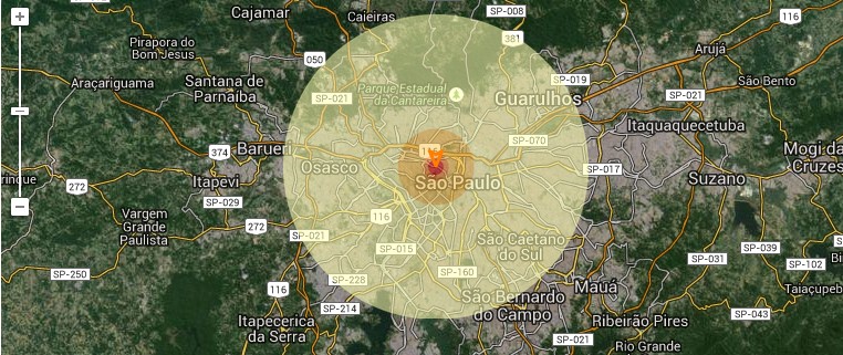 Simulação da queda da bomba na cidade de São Paulo (Foto: Reprodução/PRI)