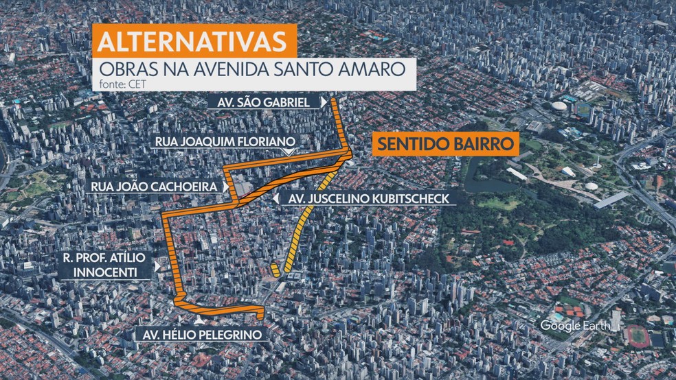 Prefeitura de SP começa obras na Avenida Santo Amaro, que terá calçadas mais amplas e acessíveis — Foto: Reprodução/TV Globo