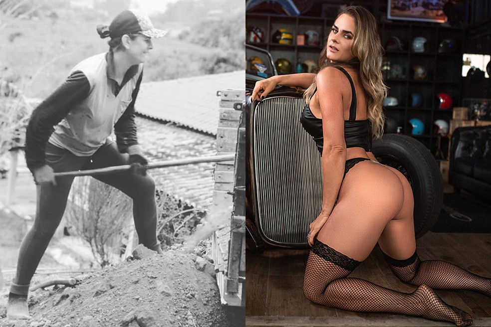 Faby Vargas na época de boia-fria e agora como musa do OnlyFans — Foto: Divulgação