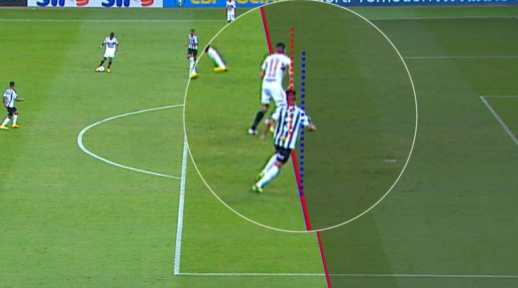 Imagem utilizada pelo VAR para anular o gol de Luciano, do São Paulo, contra o Atlético-MG — Foto: SporTV