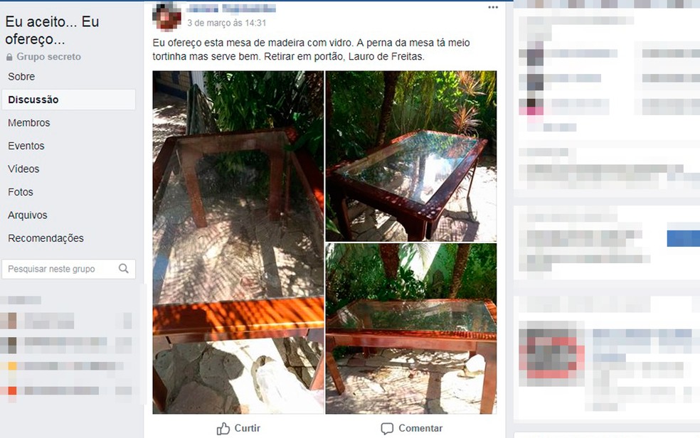 Móveis estão entre os produtos oferecidos no grupo (Foto: Reprodução/Facebook )