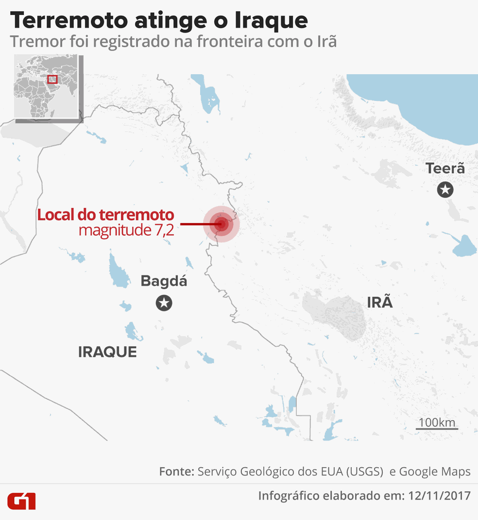 Mapa de terremoto no Iraque (Foto: Alexandre Mauro/G1)