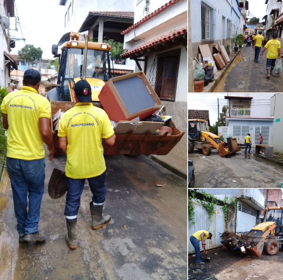 Trabalho de limpeza após inundação em Miracema, no Noroeste Fluminense — Foto: Prefeitura de Miracema/Reprodução Facebook