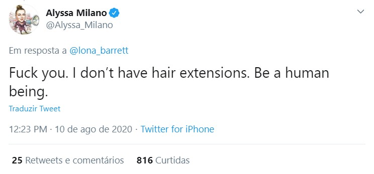 Alyssa Milano nega acusações de que o vídeo mostrando queda de cabelo após ter Covid-19 é falso (Foto: Reprodução / Twitter)