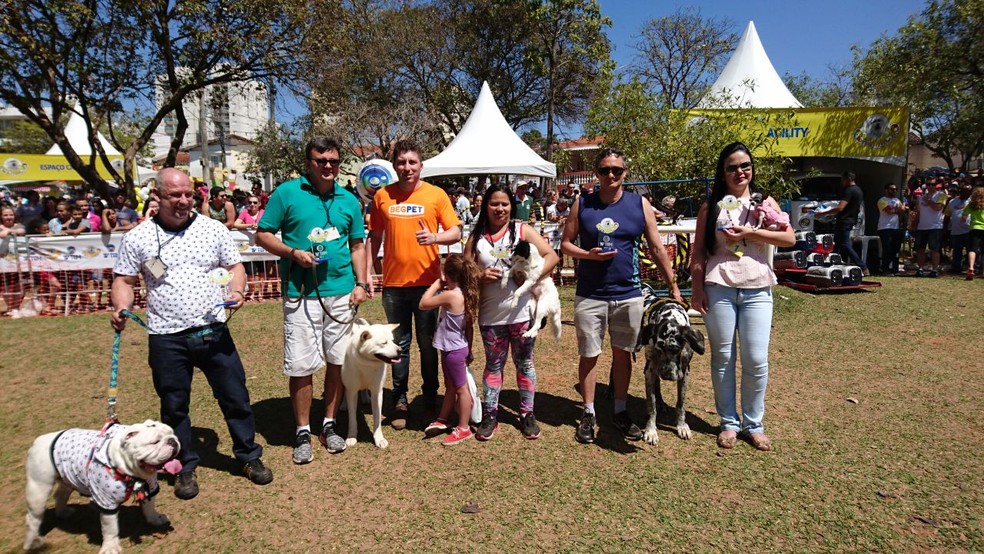 Vencedores das cinco categorias do concurso de cães (Foto: Tiago de Moraes/G1)