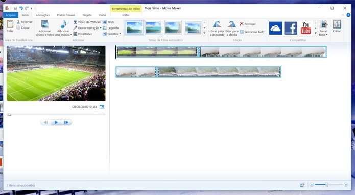 Windows Movie Maker funciona normalmente no Windows 10 e permite edições simples de vídeo (Foto: Reprodução/Filipe Garrett)