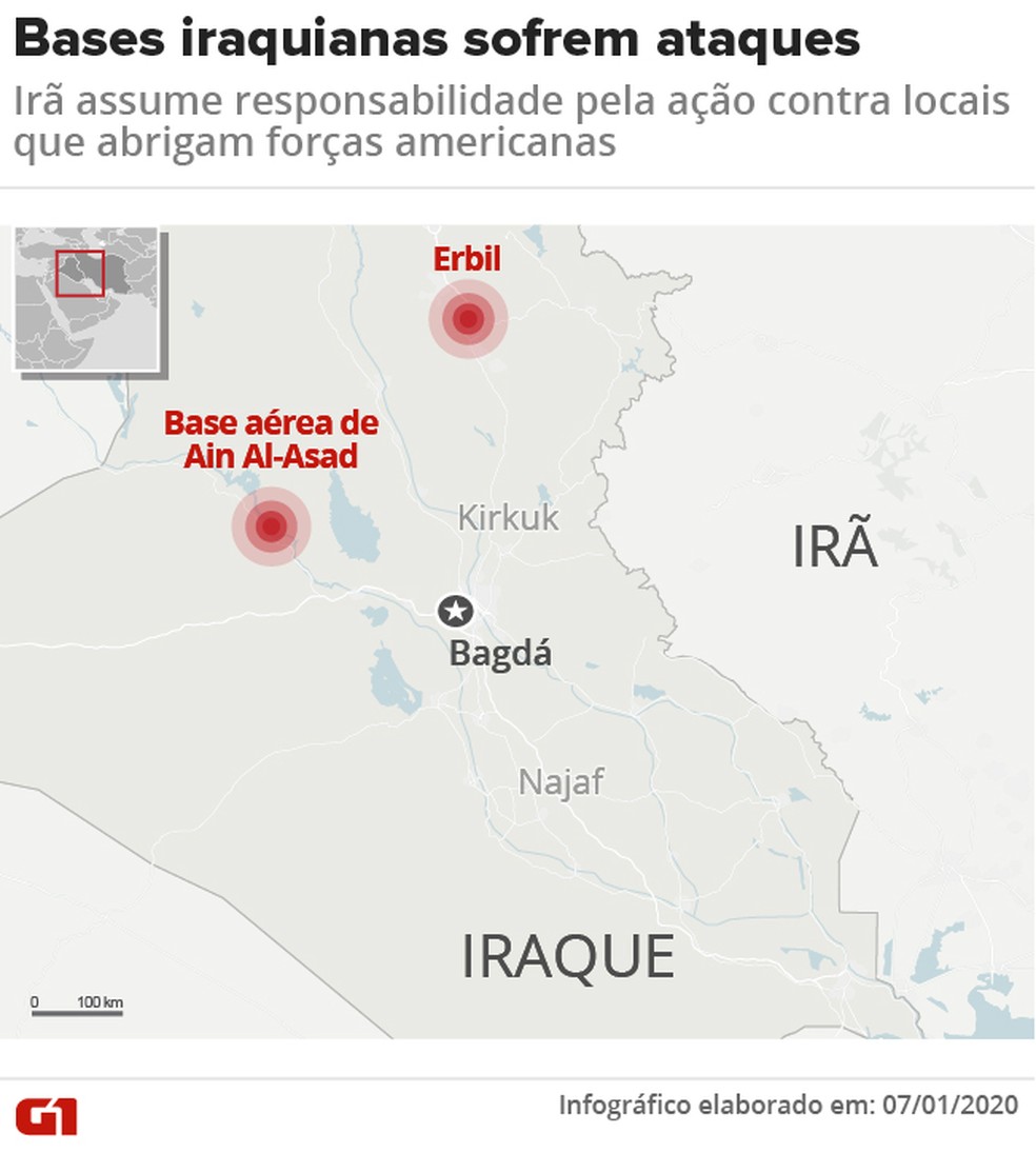 Bases iraquianas sofrem ataques — Foto: Cida Gonçalves/G1