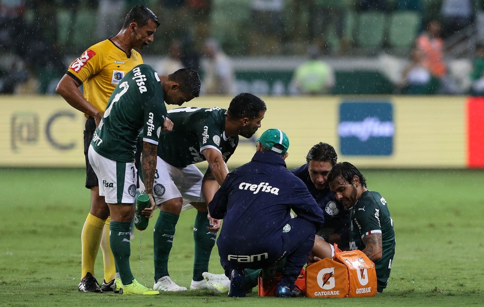 Ricardo Goulart lesiona o joelho direito contra o Fortaleza â€” Foto: Cesar Greco/Ag Palmeiras