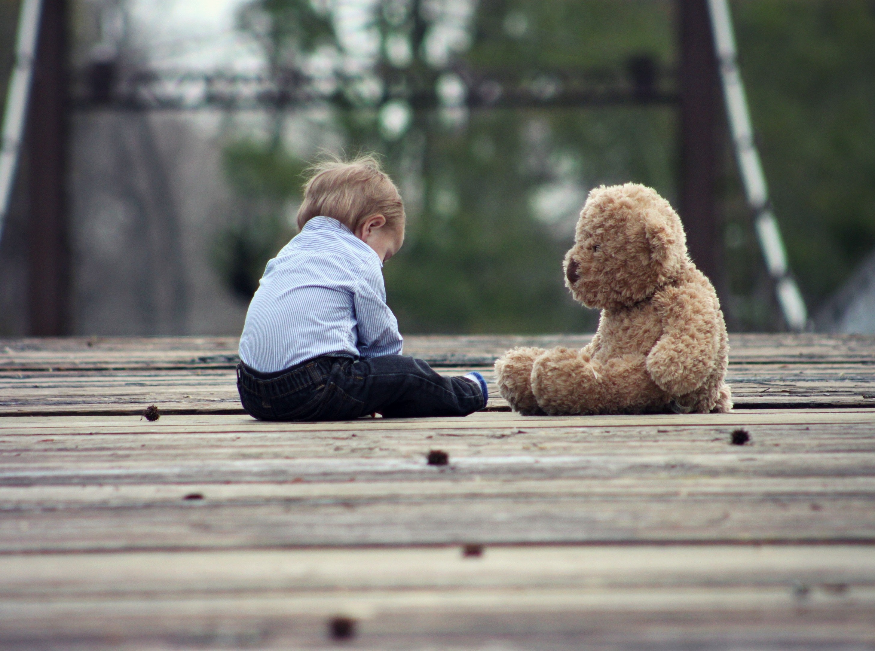 Criança solitária com ursinho (Foto: Pixabay/Pexels)