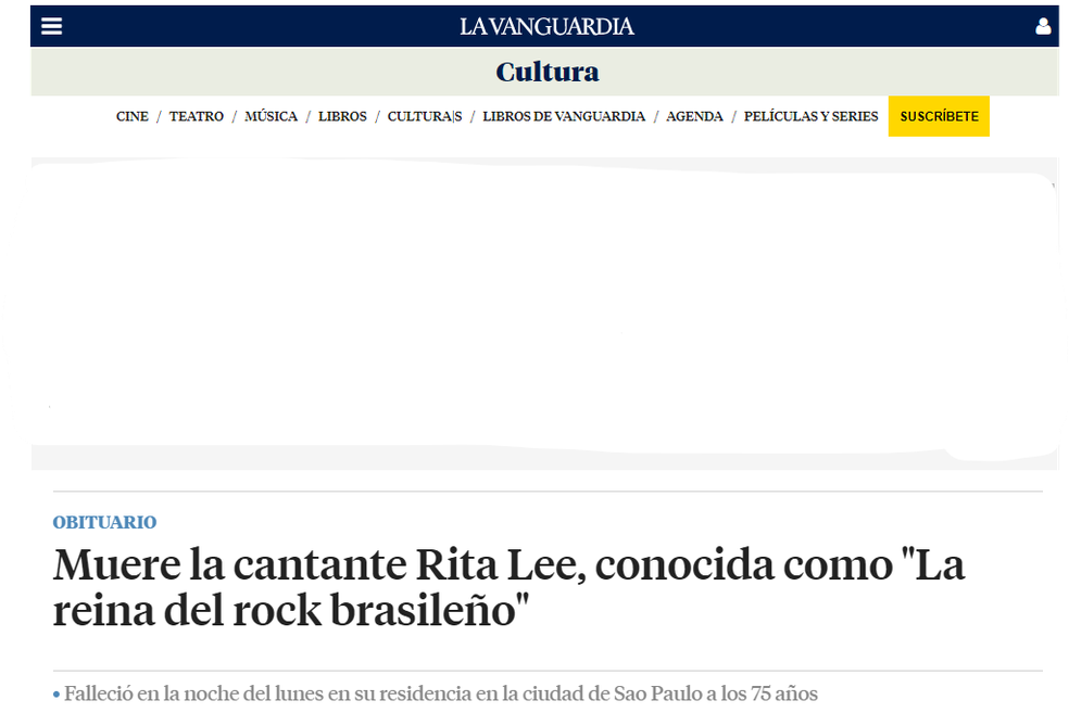 Morte de Rita Lee é manchete no mundo — Foto: Reprodução