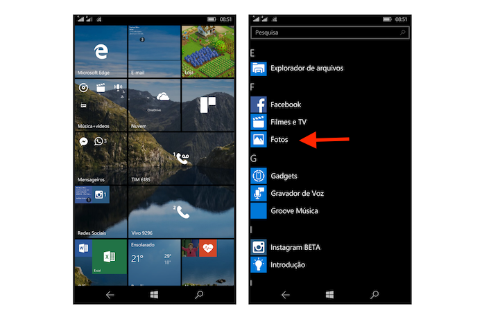 Acessando o aplicativo nativo para fotos do Windows 10 Mobile (Foto: Reprodução/Marvin Costa)