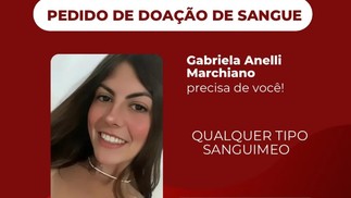 Enquanto ainda estava hospitalizada, houve uma campanha de doao de sangue para Gabriela - Foto: Reproduo redes sociais