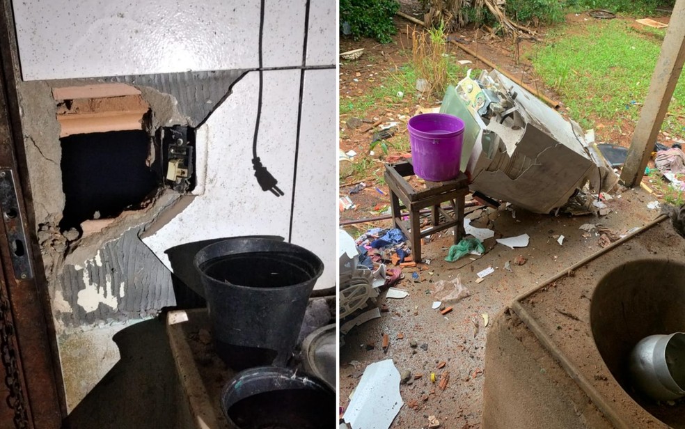 Raio destrói parte de casa enquanto família dormia e por pouco não atinge menino, em Nova Aurora, Goiás — Foto: Arquivo Pessoal/Patrícia Aparecida