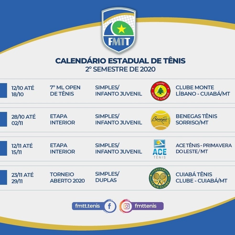 Calendário estadual de tênis MT  — Foto: Divulgação 