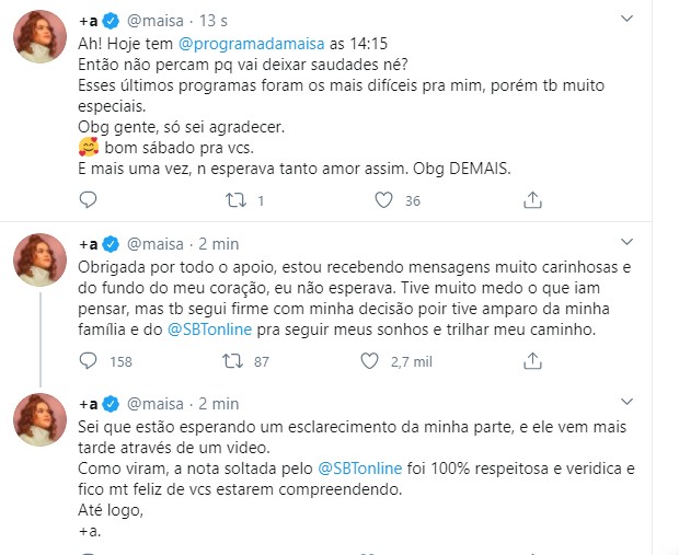Maisa Silva se pronuncia (Foto: Reprodução/Twitter)