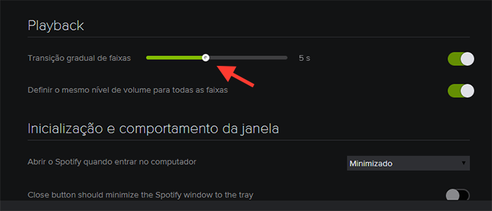 Regulando o tempo da transição de faixas do Spotify no Windows (Foto: Reprodução/Marvin Costa)