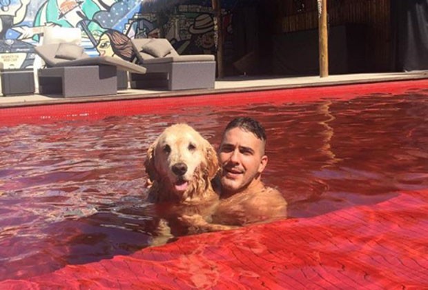 André Marques nada com pet em piscina de casa no Rio - Quem