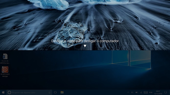 Ao clicar no ícone, Windows 10 exibirá uma aba no topo da tela para desligar (Foto: Reprodução/Elson de Souza)