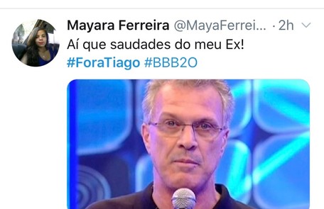 Meme com os pedidos da saída do apresentador Tiago Leifert do 'Big Brother' Reprodução/Twitter
