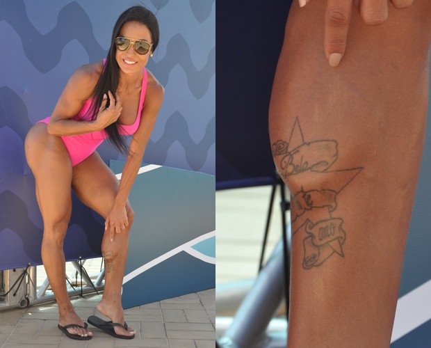 Gracyanne exibe tatuagem para Belo (Foto: Marina Siqueira/ Gshow)