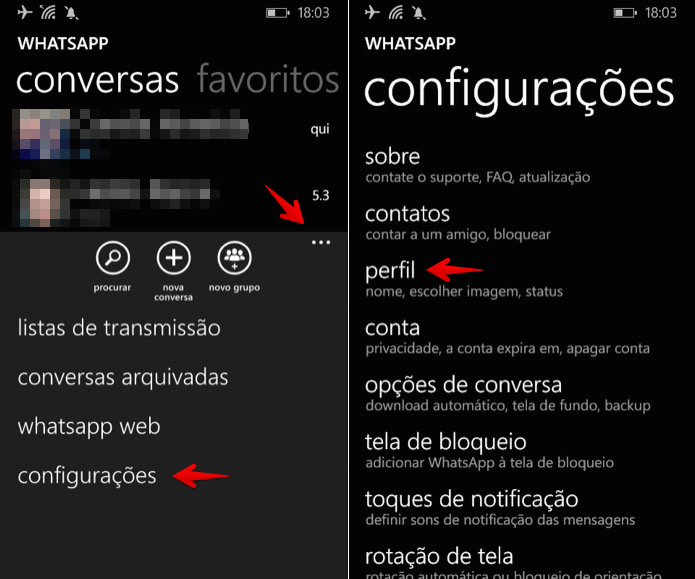 Acesse as configura??es do WhatsApp (Foto: Reprodu??o/Helito Bijora) 