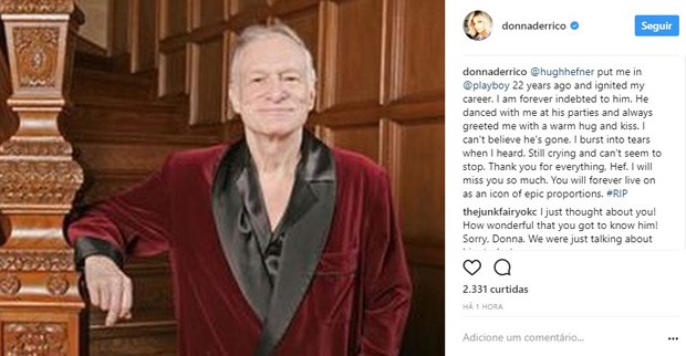Donna D'Errico lamenta morte de Hugh Hefner (Foto: Reprodução/Instagram)
