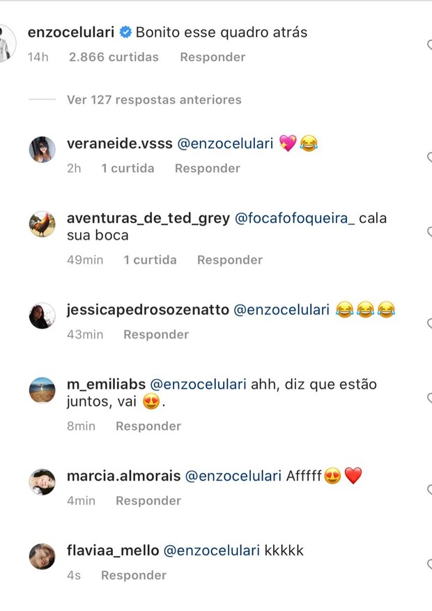 Comentários de Enzo Celulari e Claudia Raia (Foto: Reprodução/Instagram)