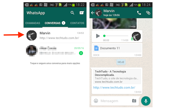 Acessando uma conversa para apagar links recebidos no WhatsApp para iPhone (Foto: Reprodução/Marvin Costa)