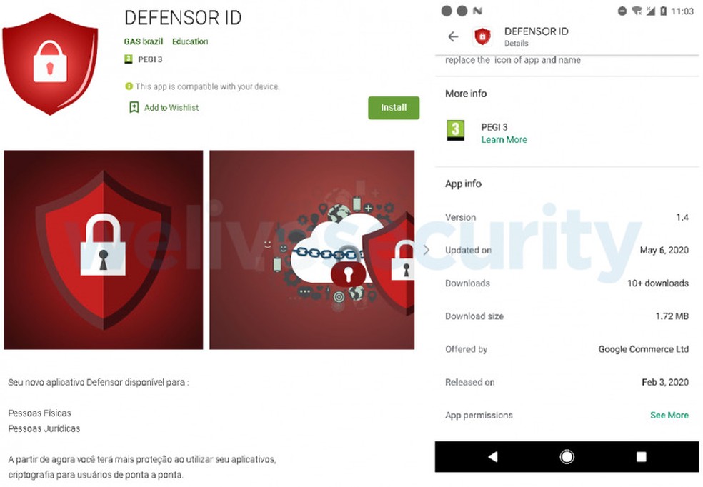 Aplicativo malicioso na Play Store — Foto: Divulgação/ESET