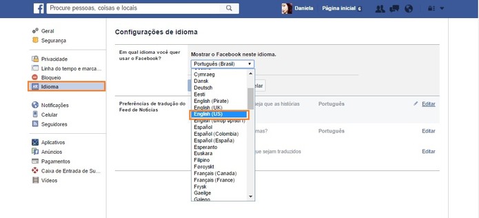 Como mudar o idioma no facebook