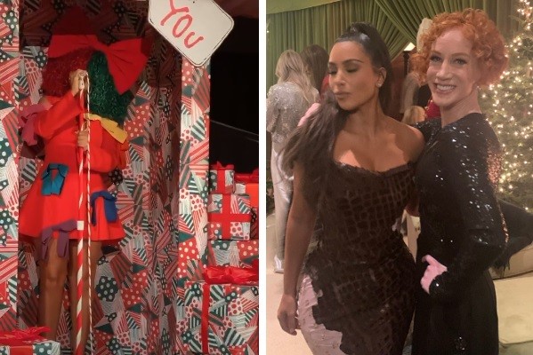 Natal das Kardashians contou com show surpresa da cantora Sia; Kim registrou o evento nas redes sociais e posou ao lado da comediante Kathy Griffin (Foto: Instagram)