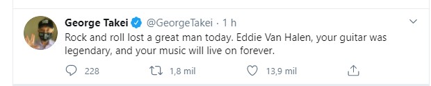 George Takei lamenta morte de Eddie Van Halen (Foto:  Reprodução Twitter)
