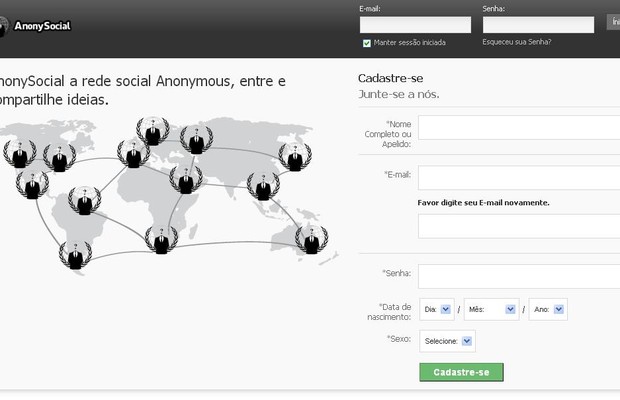 AnonySocial: a rede social criada pelo grupo hacker se guia por um princípio: não censurar seus usuários (Foto: Reprodução Internet/AnonySocial)