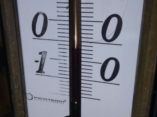 Termômetro registra temperatura negativa em São José dos Ausentes (Foto: ⁠⁠⁠Cristiano Lazzari/ RBS TV)