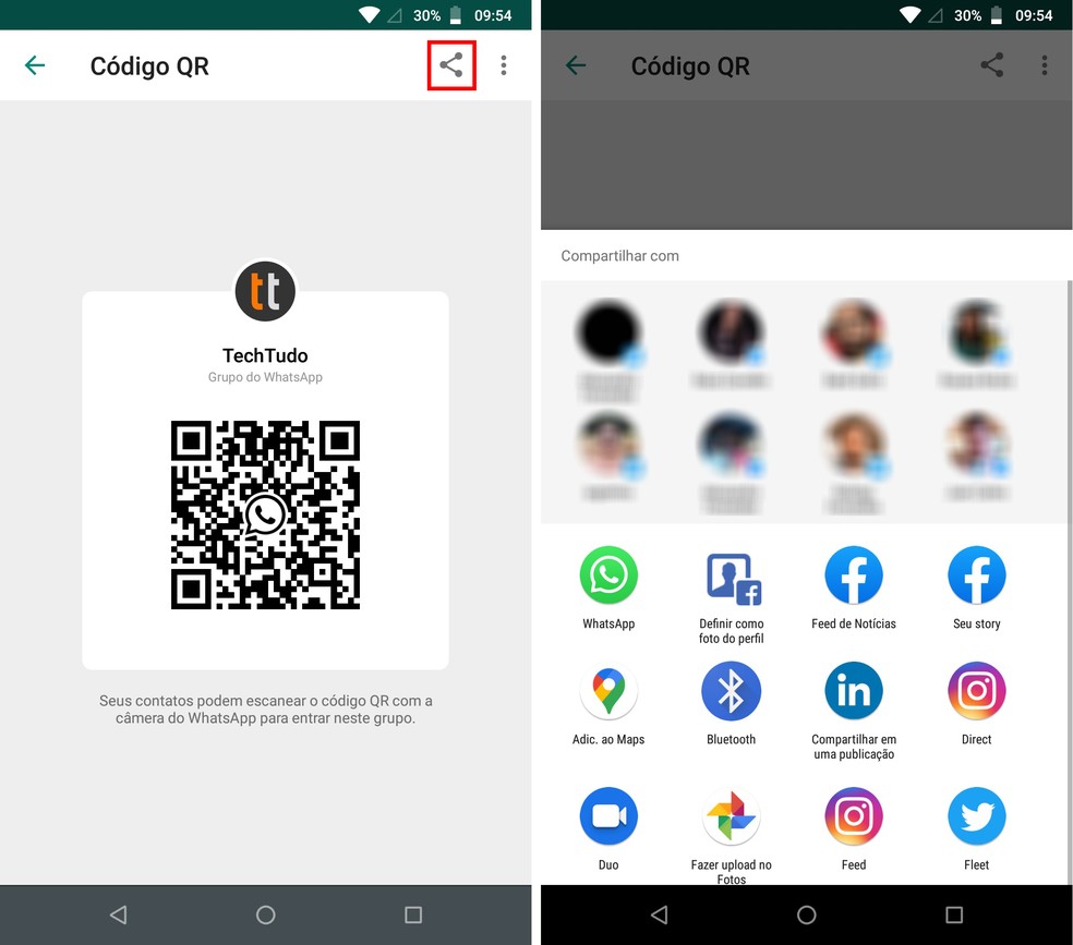 QR Code dos grupos do WhatsApp podem ser compartilhados — Foto: Reprodução/Rodrigo Fernandes