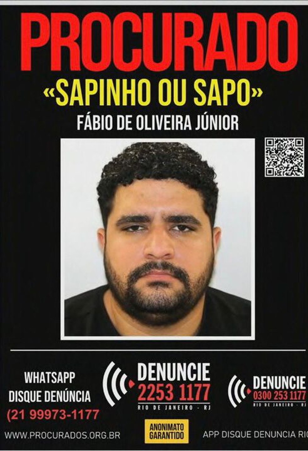 Cartaz do Disque Denúncia para Fábio de Oliveira Júnior — Foto: Reprodução/TV Globo